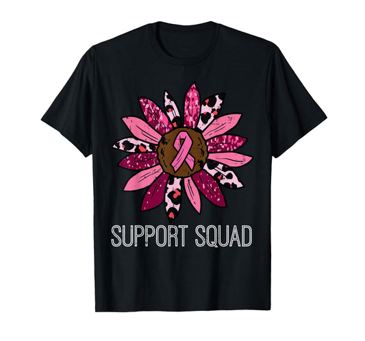 Support Squad Pink Sunflower Leopard Breast Cancer Awareness T-Shirt