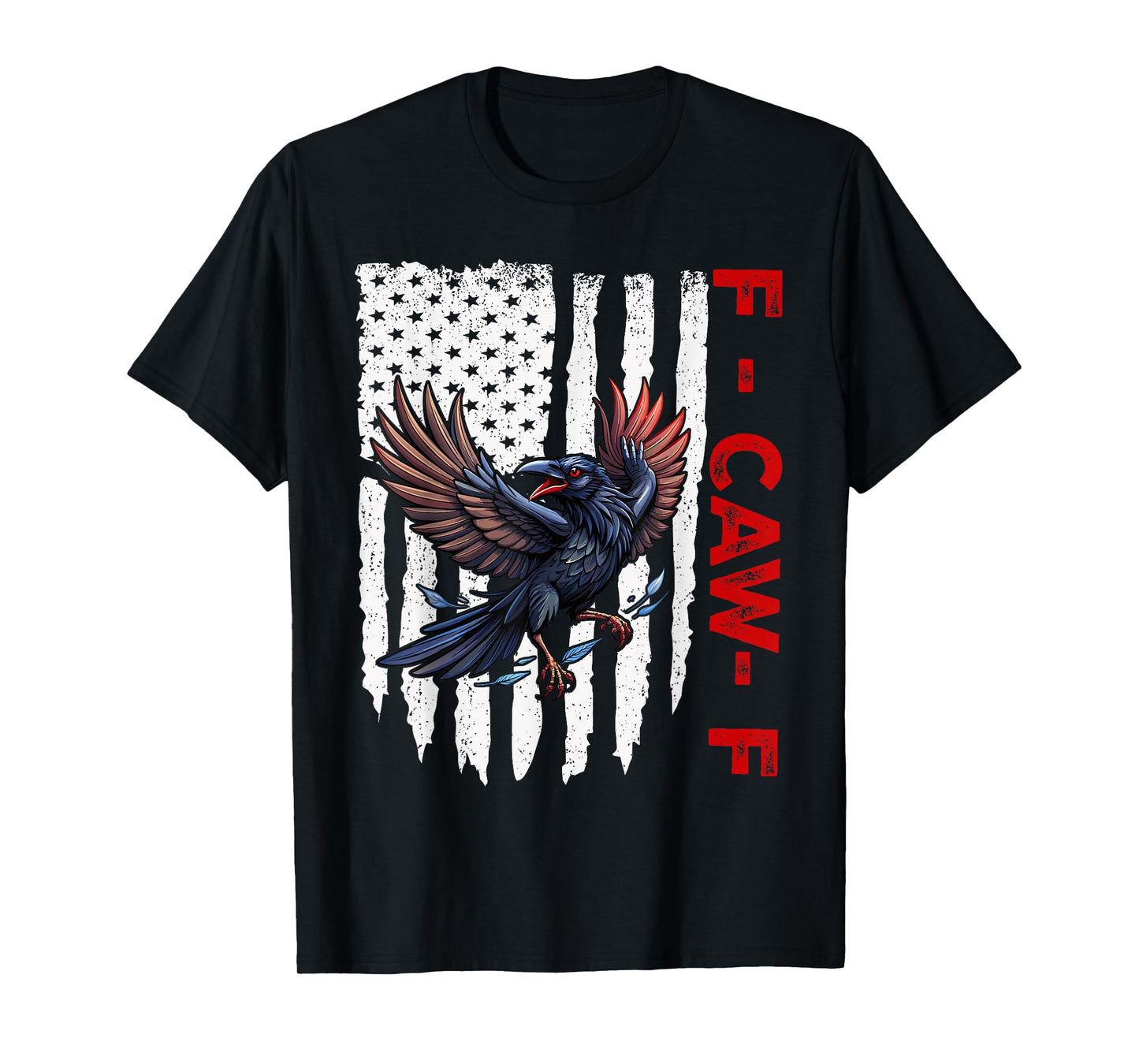F-Caw-F Black Crow Black Bird Retro USA Flag Vintage F-Caw-F T-Shirt