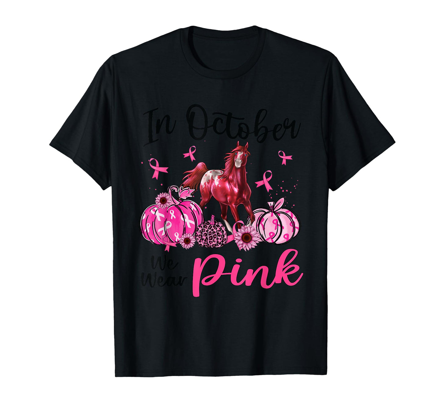 In October We Wear Pink Horse Pumpkin Leopard Breast Cancer T-Shirt