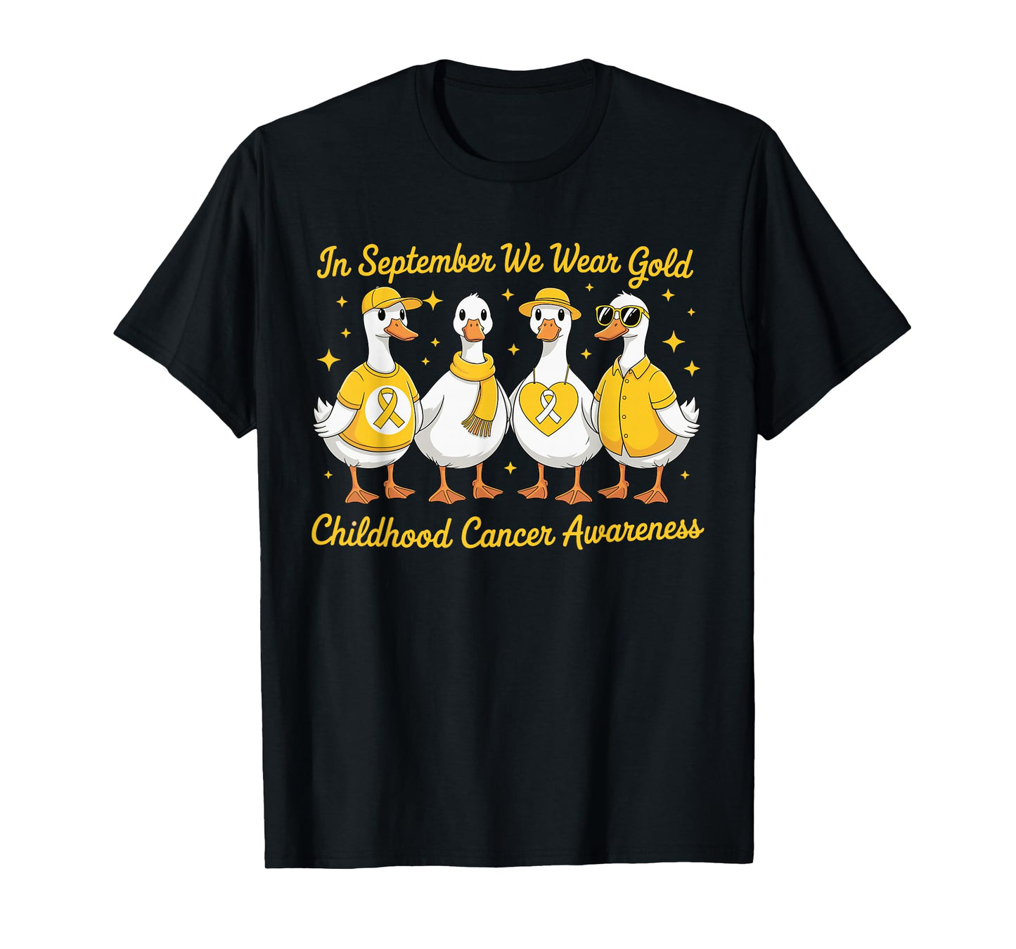 in September We Wear Gold Goose Childhood Cancer Awareness T-Shirt