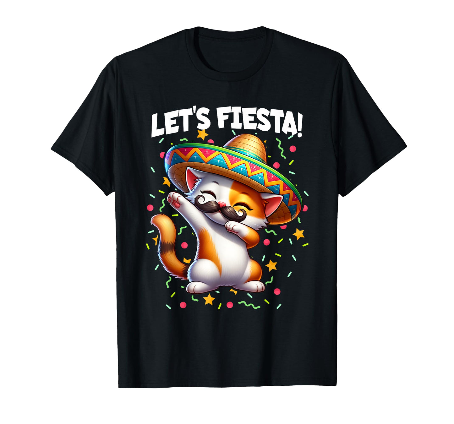 Let's Fiesta Cinco de Mayo Party Dabbing Cat Kitten Graphic T-Shirt for Men Women Girls Kids