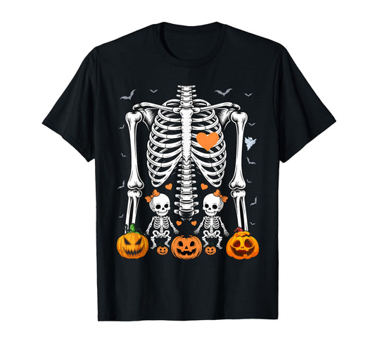 Baby Skeleton Halloween Twins Pregnancy Announcement T-Shirt