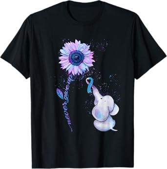 Suicide Prevention Awareness Teal & Purple Ribbon Elephant T-Shirt