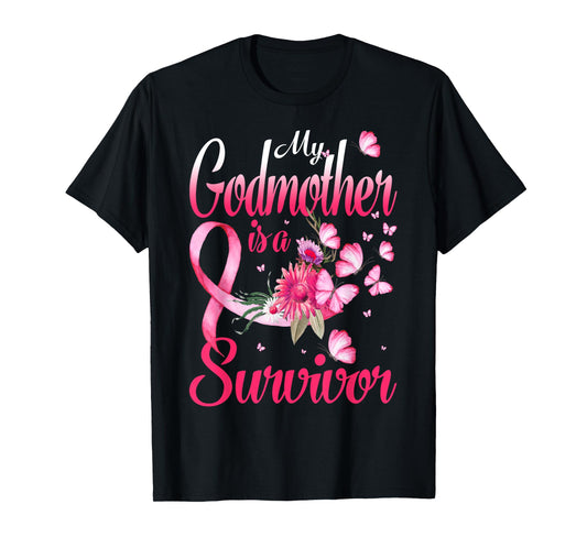 My Godmother Is A Survivor Butterfly Breast Cancer Awareness T-Shirt