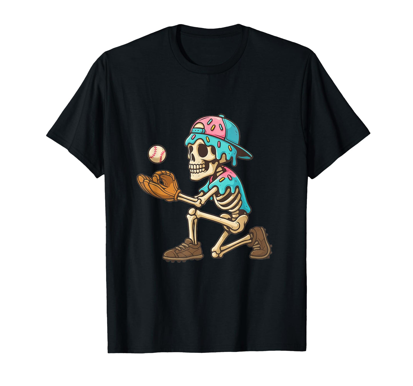 Funny Skeleton Baseball Ice Cream Drip Youth Boys Tee T-Shirt