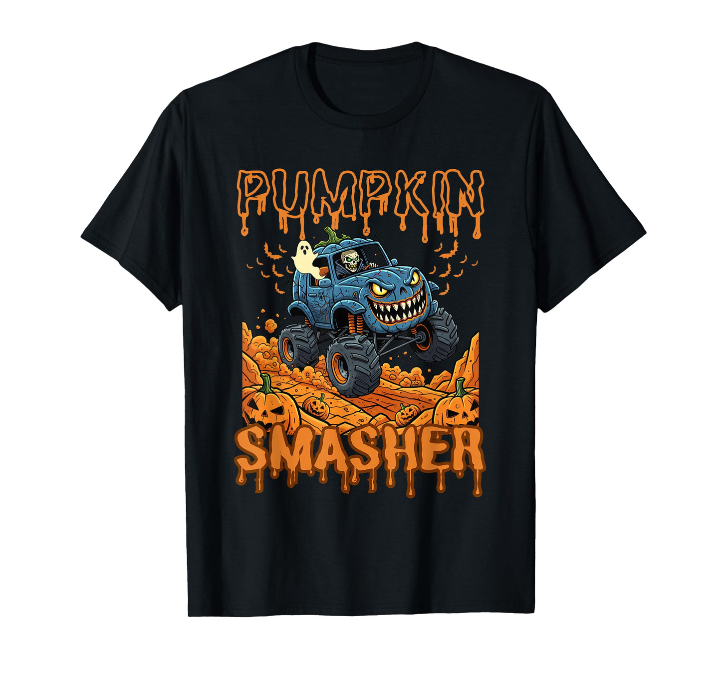 Pumpkin Smasher Ghost Truck Halloween Women Men Boys Kids T-Shirt