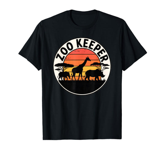 African Wildlife Safari Animals Silhouette Sunset Zoo Keeper T-Shirt