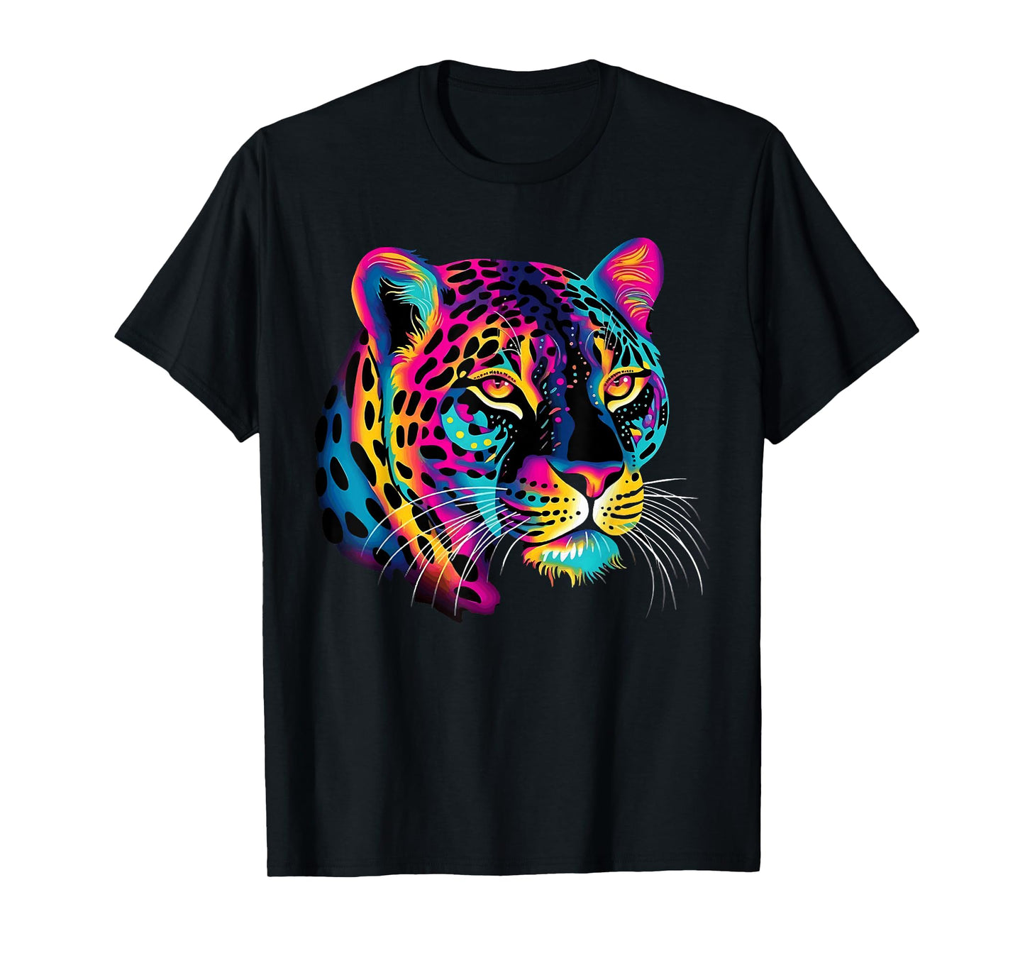 Rainbow Colorful Jaguar Big Cat Lover Print Graphic Design T-Shirt