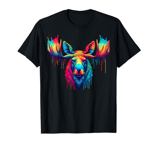 Cool Moose Graphic Spirit Animal Illustration Tie Dye Art T-Shirt