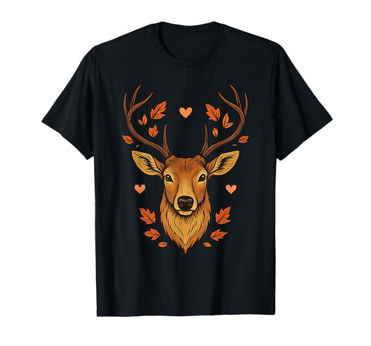 Cool Fall Floral Whitetail Deer Graphic T-Shirt
