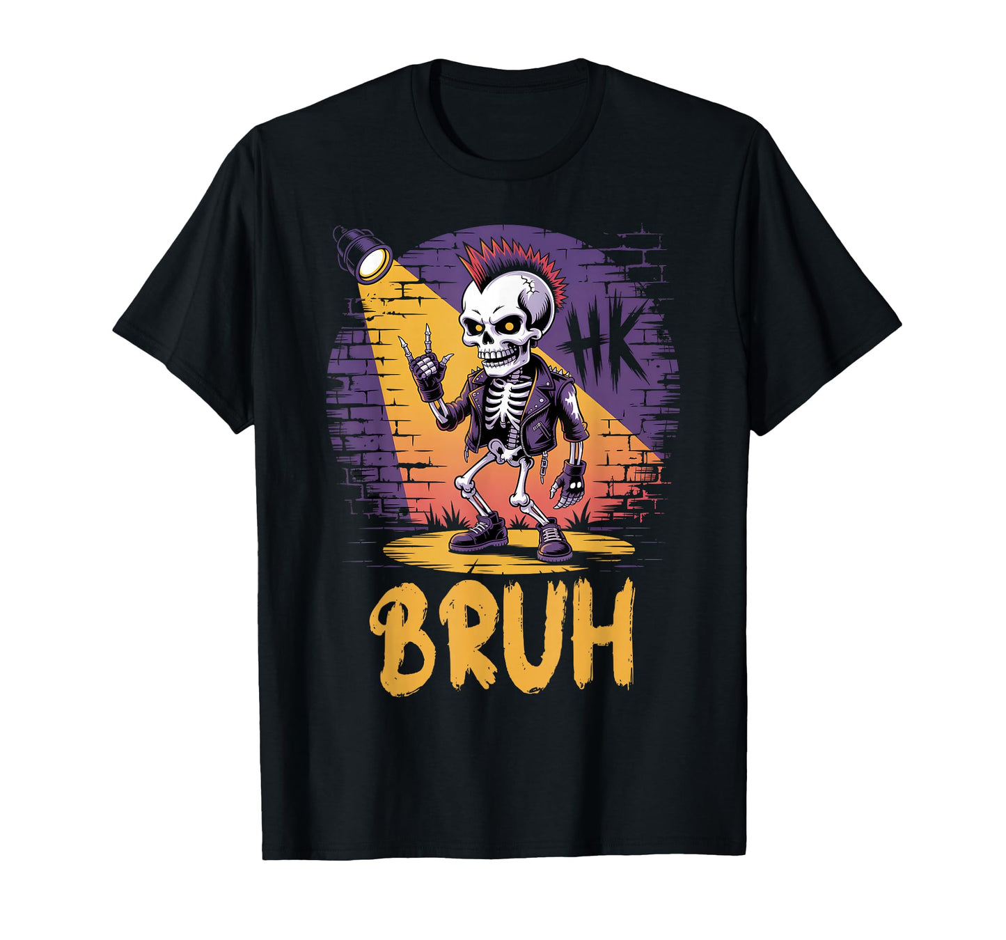 Bruh Punk Rock Skeleton Cool Rocker Halloween Men Boys Kids T-Shirt