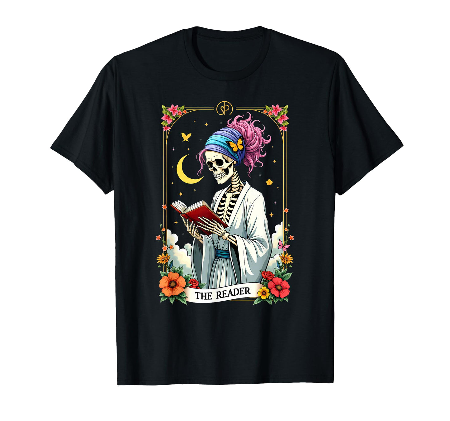 The Reader Tarot Card Skeleton Reading Book Halloween T-Shirt