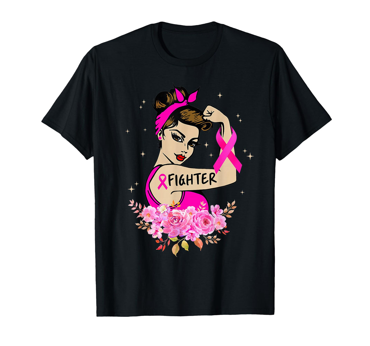 Breast Cancer Fighter Rosie Riveter Pink Ribbon Women Girls T-Shirt