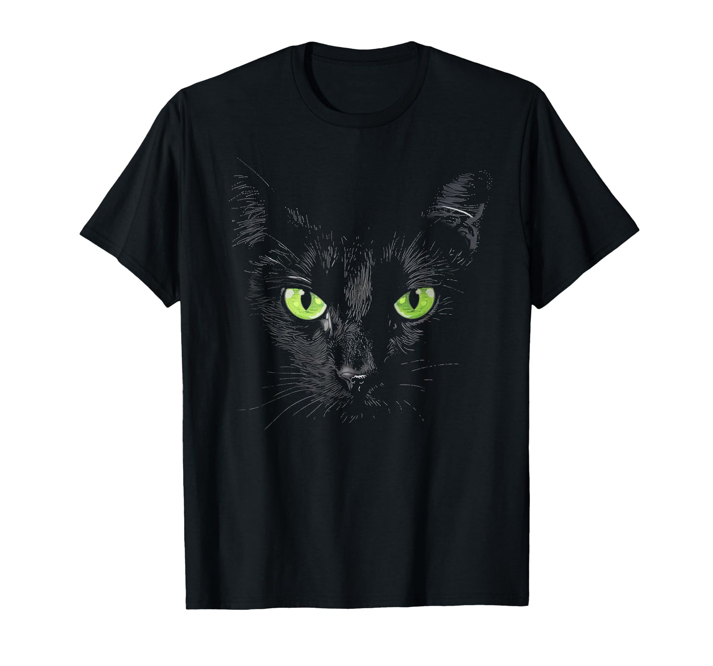 Funny Black Cat Face Green Eyes Kitten Halloween Costume T-Shirt for Men Women Kids