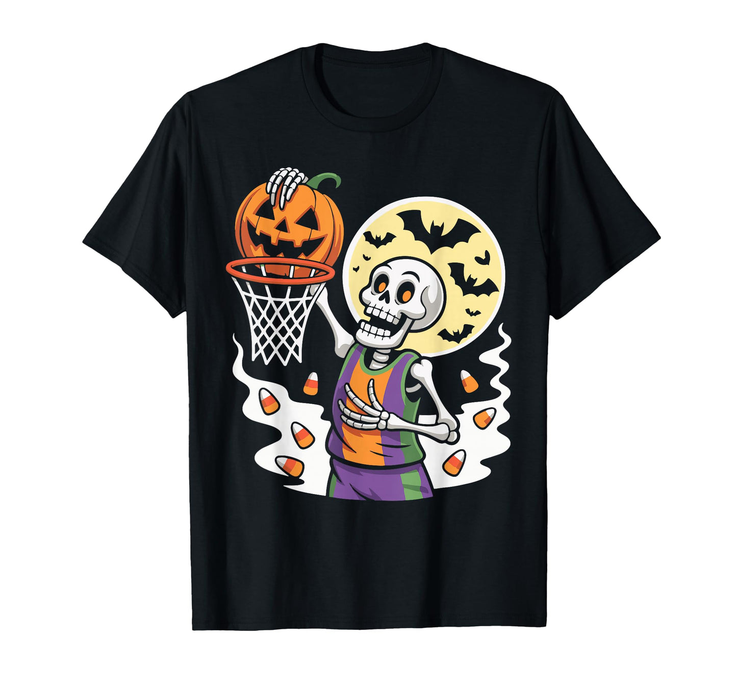 Skeleton Dunking Pumpkin Basketball Halloween Costume Sport T-Shirt