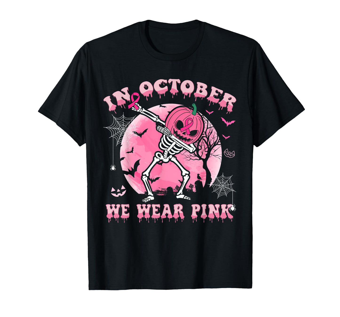 In October We Wear Pink Breast Cancer Pumpkin Halloween Boys T-Shirt