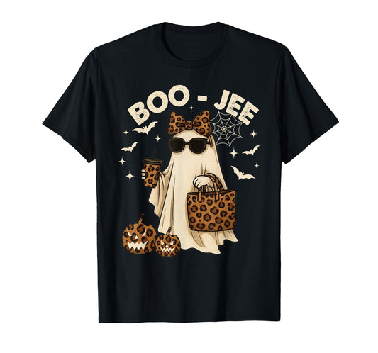 Coquette Leopard Ghost Coffee Boo JEE Halloween Boujee Ghost T-Shirt