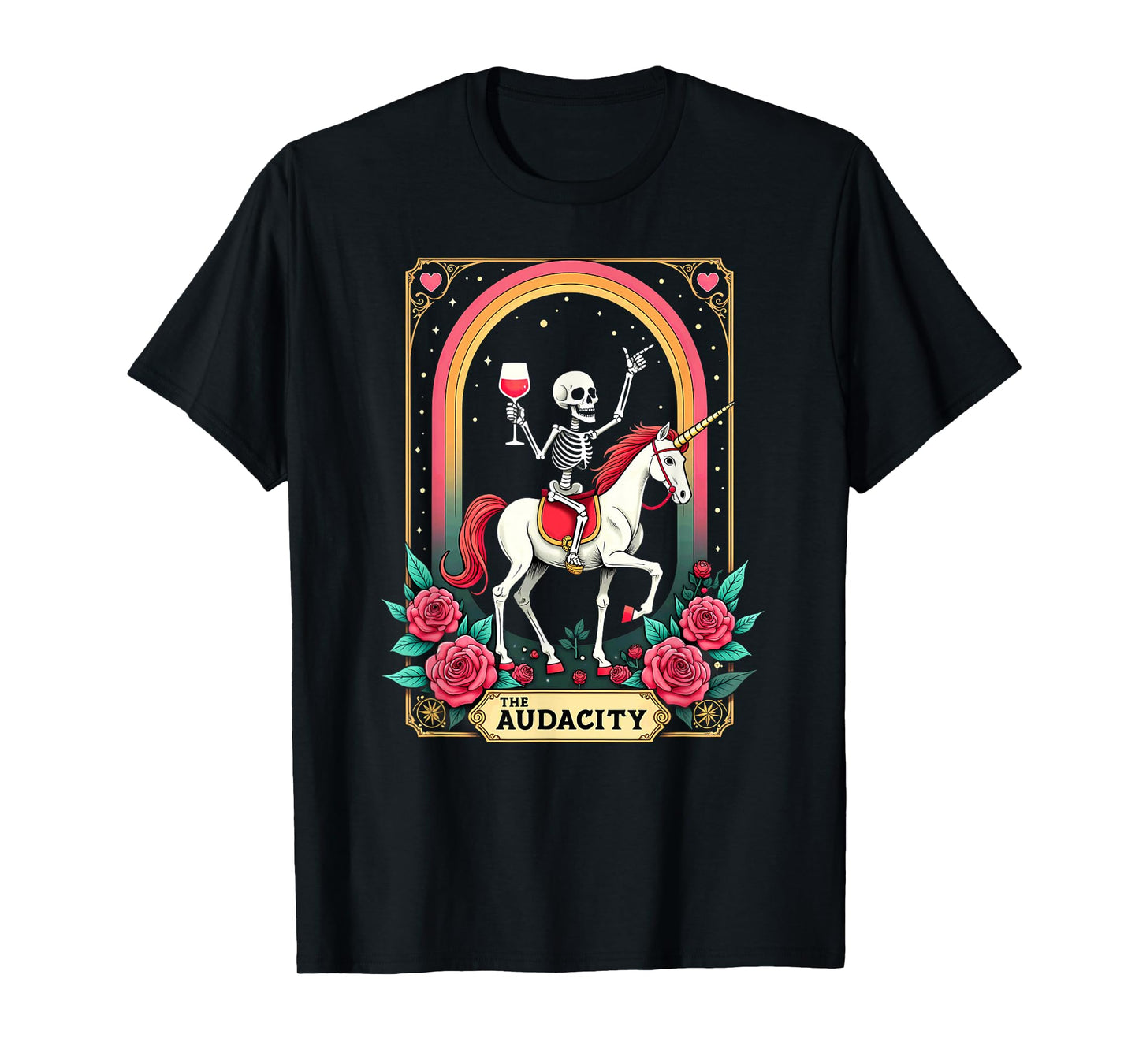 Gothic Skeleton Toasting The Audacity Unicorn T-Shirt