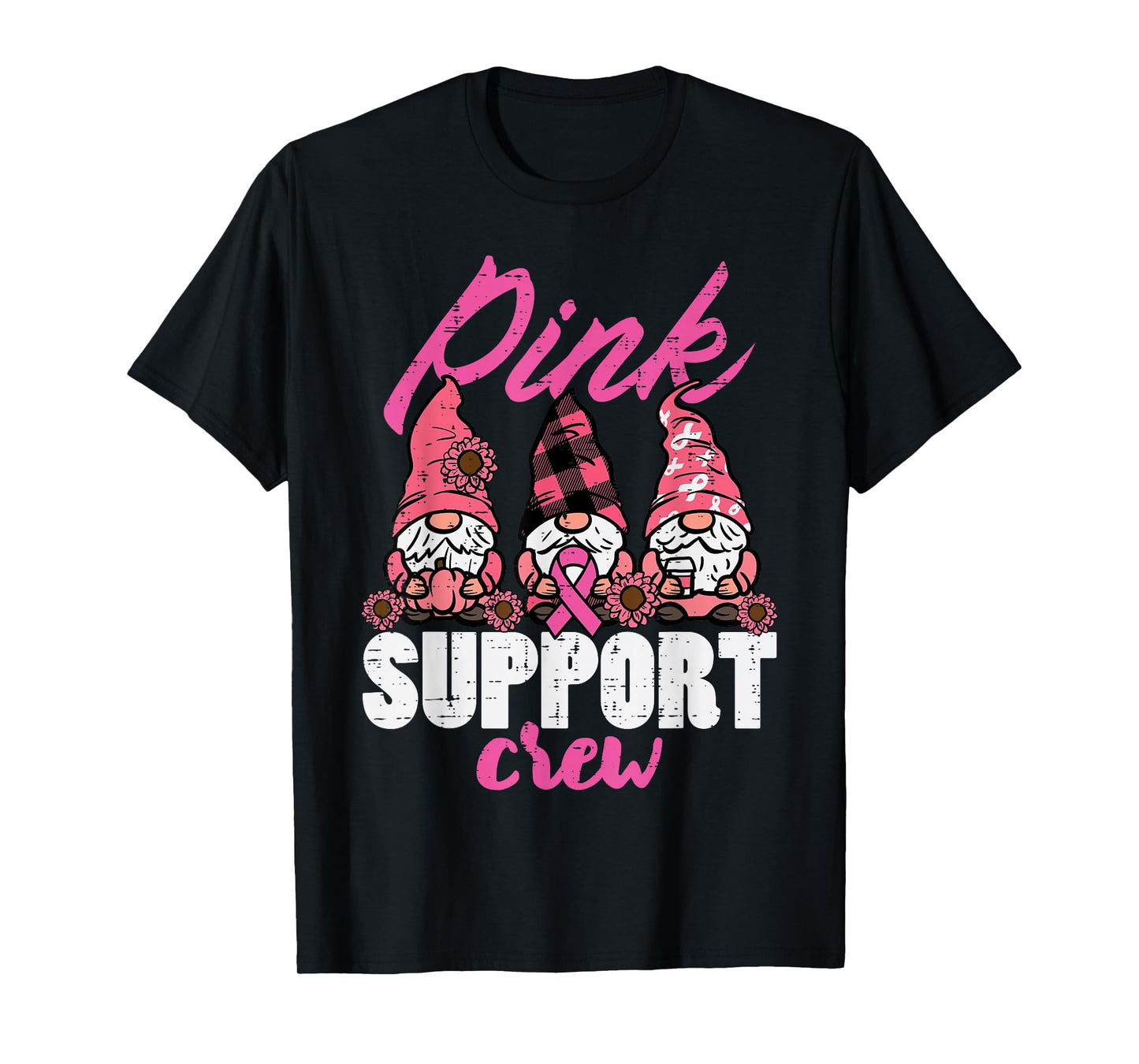 Breast Cancer Gnomes Pink Support Crew Aware Women Kids Men T-Shirt