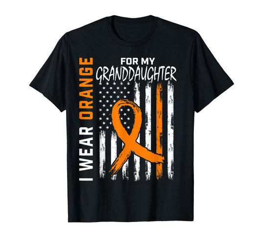 Orange For My Granddaughter Leukemia Cancer Awareness Flag T-Shirt