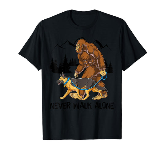 Bigfoot German Shepherd Dog Walk Funny Sasquatch Lovers T-Shirt