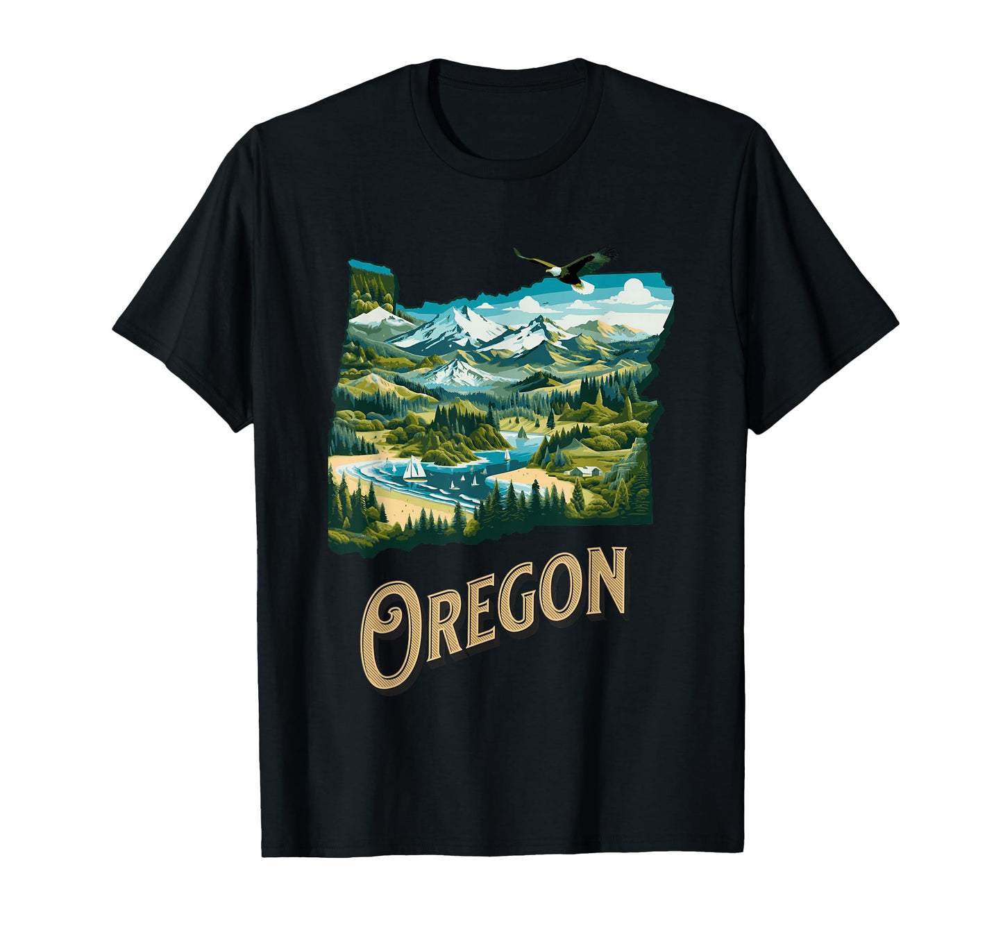 Oregon State PNW Nature Mt Hood Columbia River Eagle Forest T-Shirt