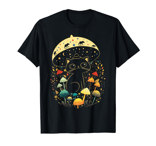 Cute Cottagecore Aesthetic Cat Mushroom Women Kids T-Shirt