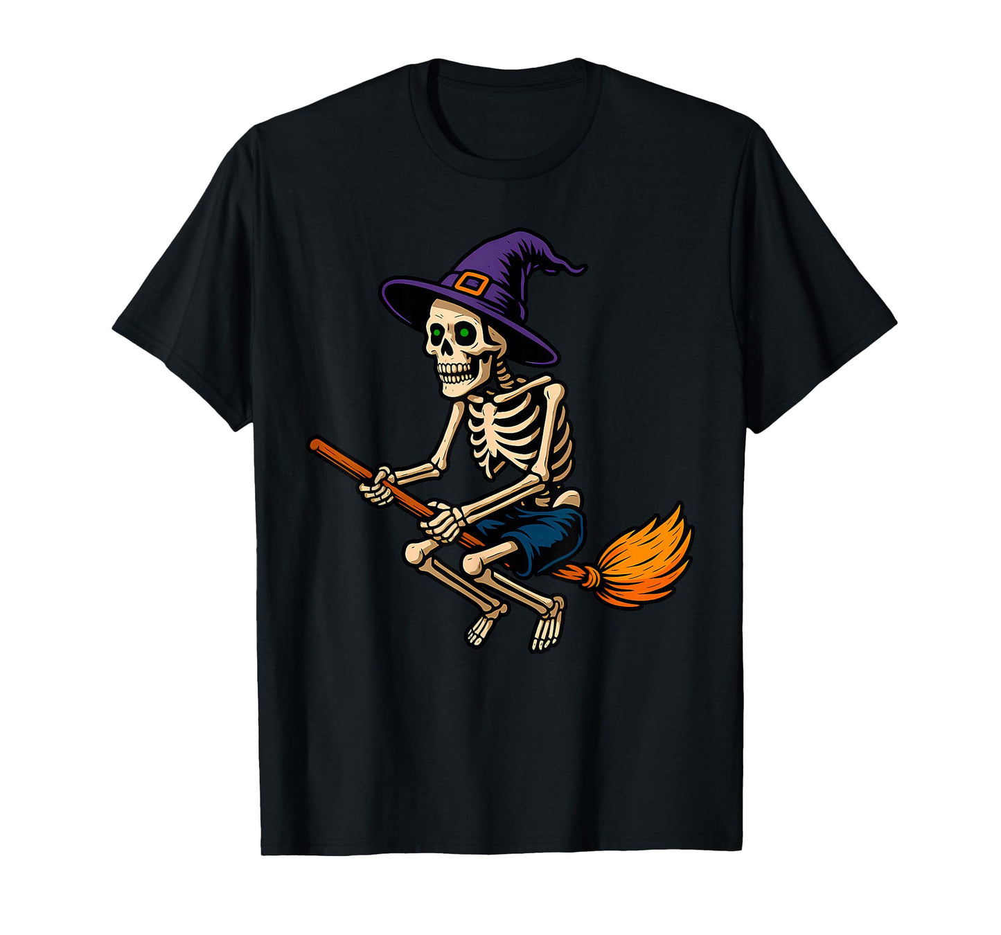 Skeleton Witch Riding Broom Halloween I Can Drive A Stick T-Shirt