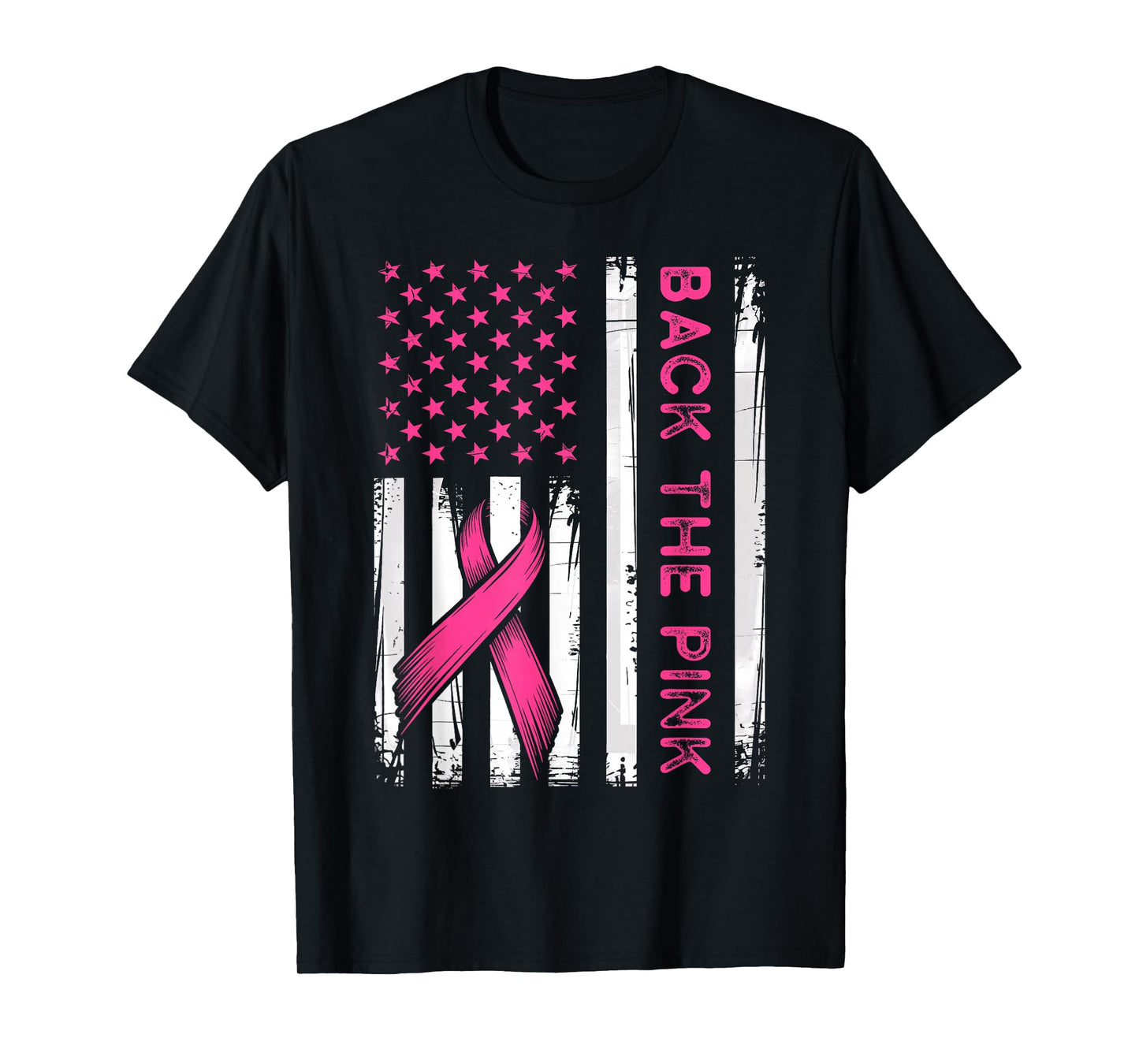 Vintage Back The Pink Breast Cancer American Flag Ribbon T-Shirt