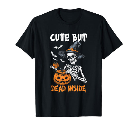 Cute But Dead-Inside Spooky Skeleton Halloween Design Bats T-Shirt