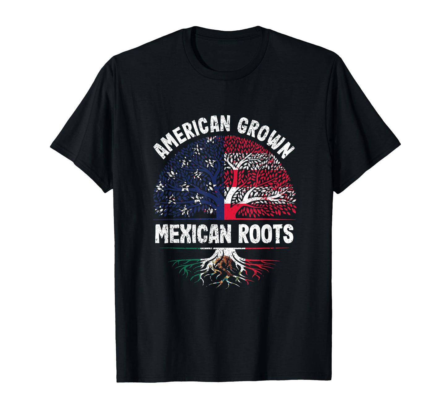 American Grown Mexican Roots USA Mexico Flag Heritage Pride T-Shirt