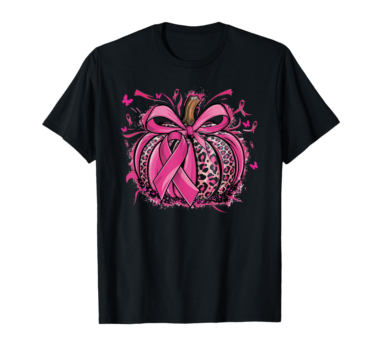 Pink Pumpkin Leopard Coquette Bow Breast Cancer Awareness T-Shirt