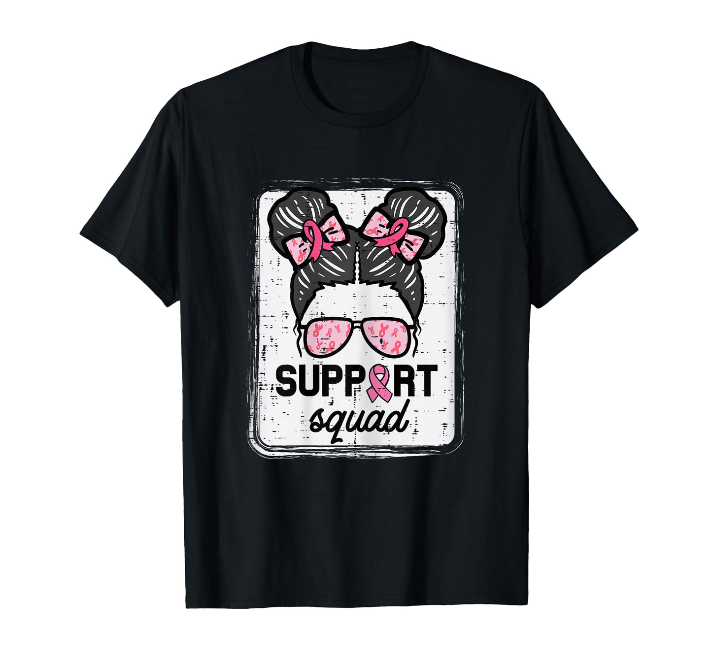 Breast Cancer Support Squad Bun Awareness Girls Kids Youth T-Shirt