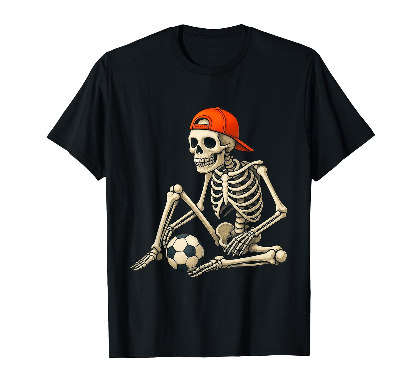 Skeleton Playing Soccer with Cap Funny Design Soccer Fans T-Shirt