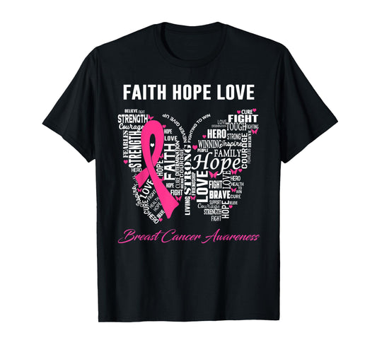 Faith Hope Love Breast Cancer Awareness T-Shirt
