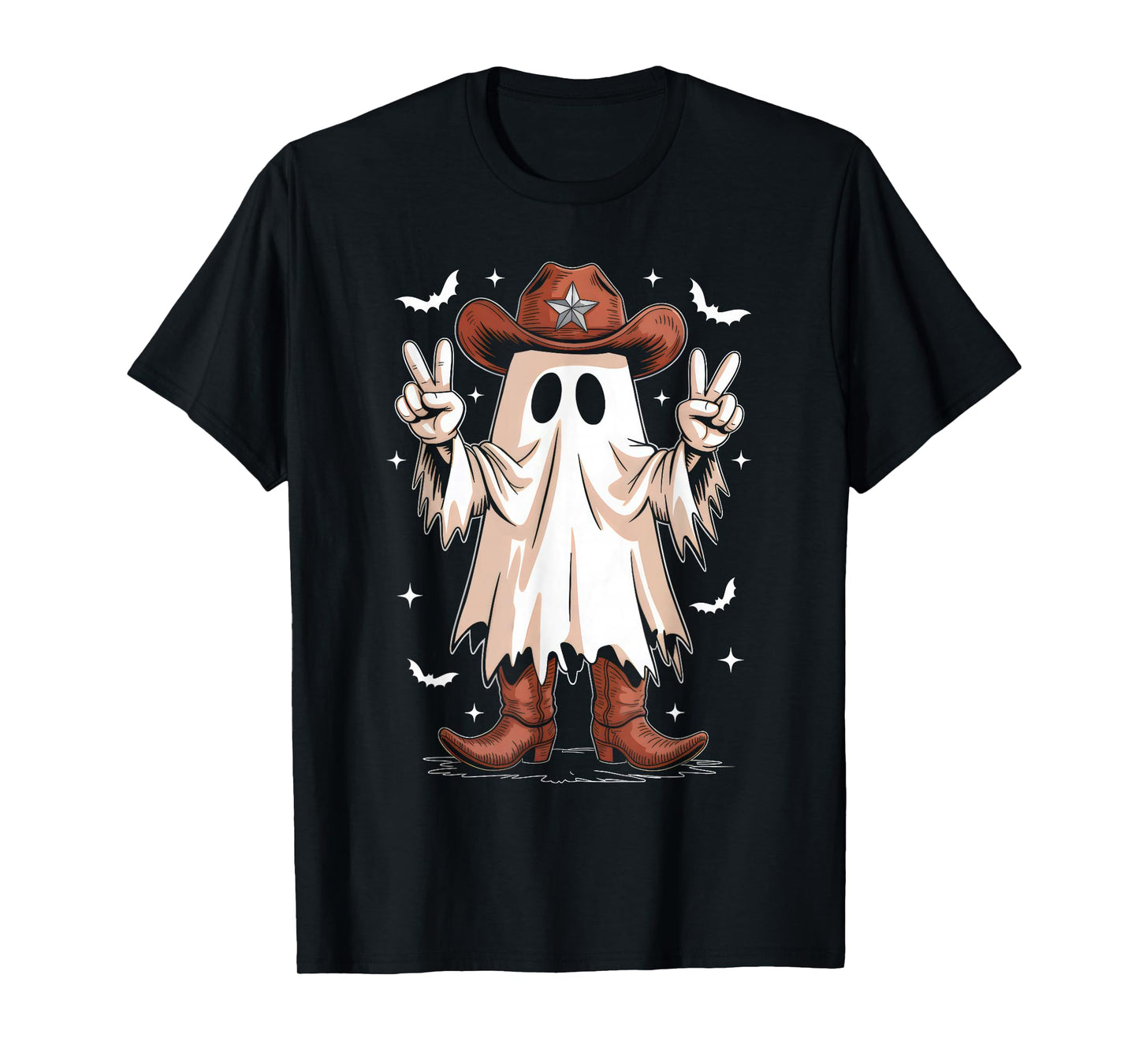 Retro Western Halloween Cowboy Men Boys Halloween Ghost T-Shirt