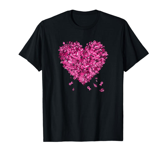 In October We Wear Pink Breast Cancer Leaves Heart T-Shirt