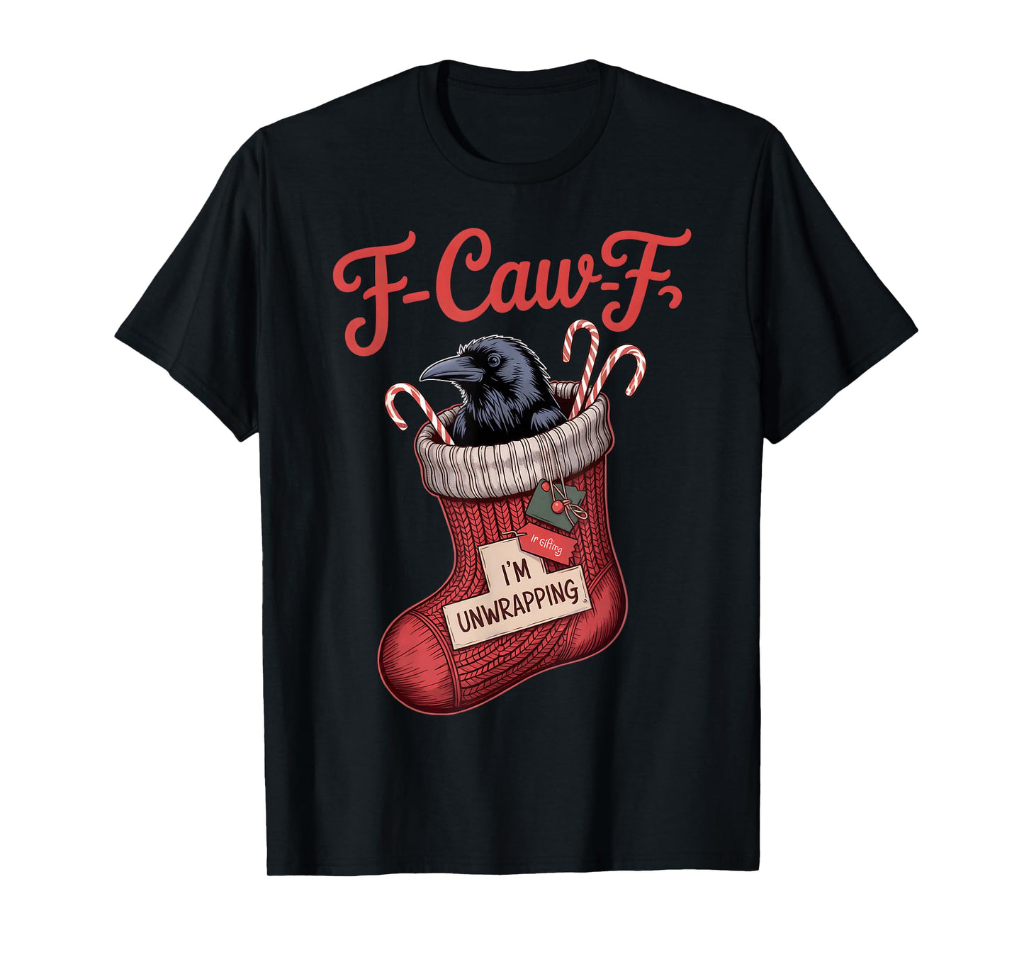 Black Crow F-Caw-F Funny Retro Christmas Lights Santa hat T-Shirt