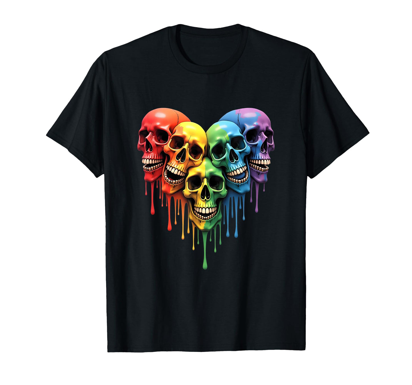 LGBT Pride Halloween Horror Skeleton Skull Rainbow Heart T-Shirt