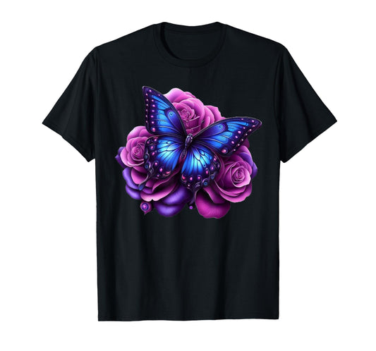 Beautiful Butterfly Purple Rose Butterfly Lovers Gifts Women T-Shirt