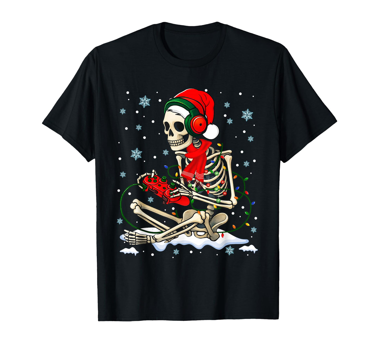 Funny Skeleton Gamer Gaming Santa Hat Christmas Xmas Boy Men T-Shirt