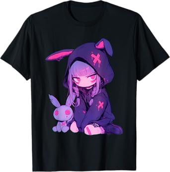 Anime Girl E-Girl Goth Bunny Cute Grunge Edgy Outfit T-Shirt