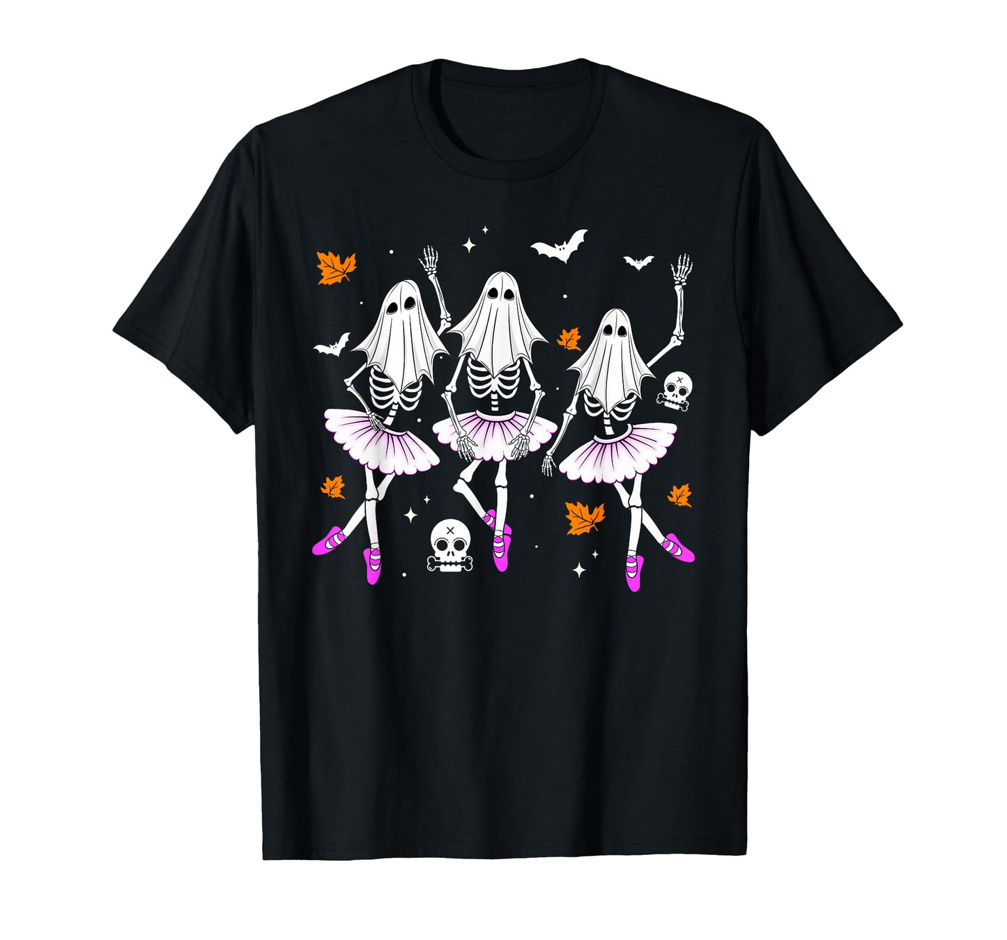Ballet Dancing Skeleton Ghost Spooky Halloween Girls Women T-Shirt