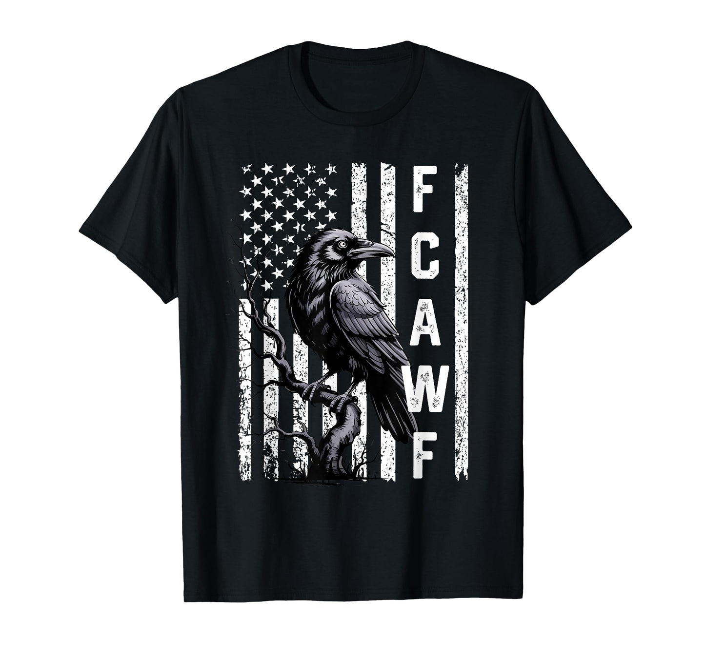 Funny F-CAW-F Black Crow with USA Flag Vintage Crow Bird T-Shirt