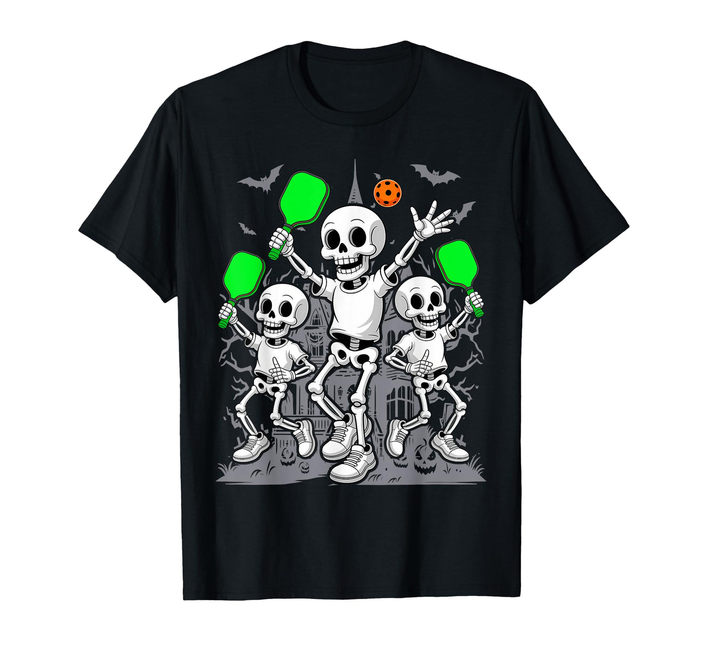 Skeletons Playing Pickleball Halloween Costume T-Shirt
