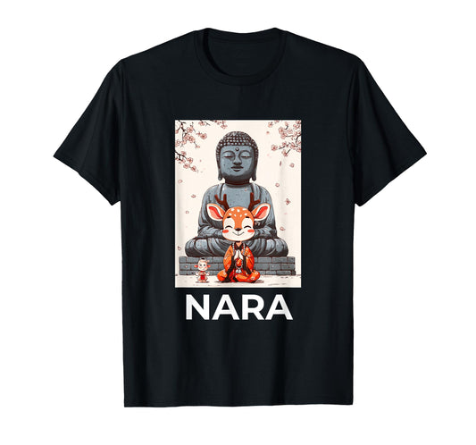 Cute Deer Meditating in Front of The Great Buddha in Nara T-Shirt