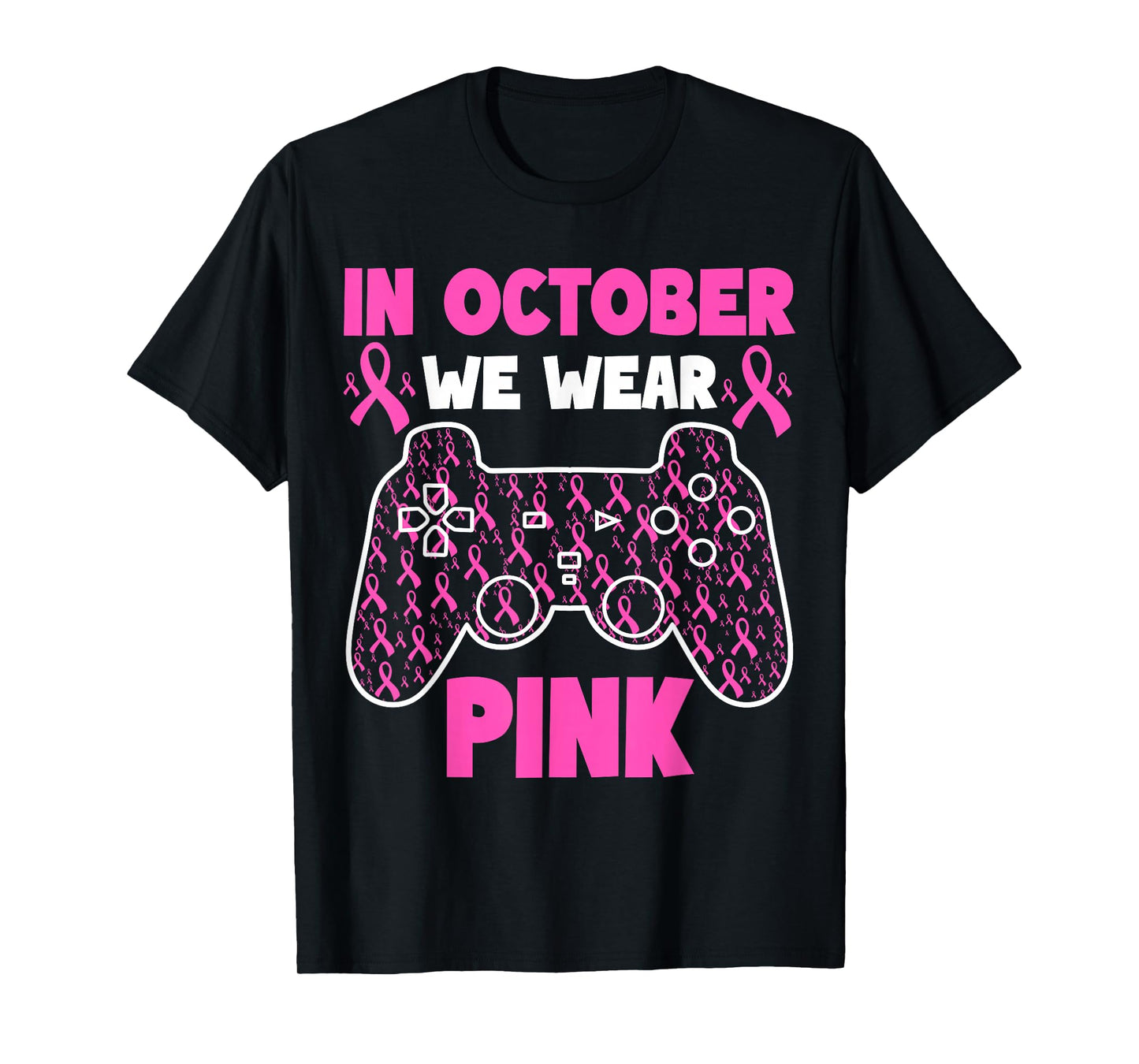 in October We Wear Pink Breast Cancer Gaming Kids Boys Youth T-Shirt