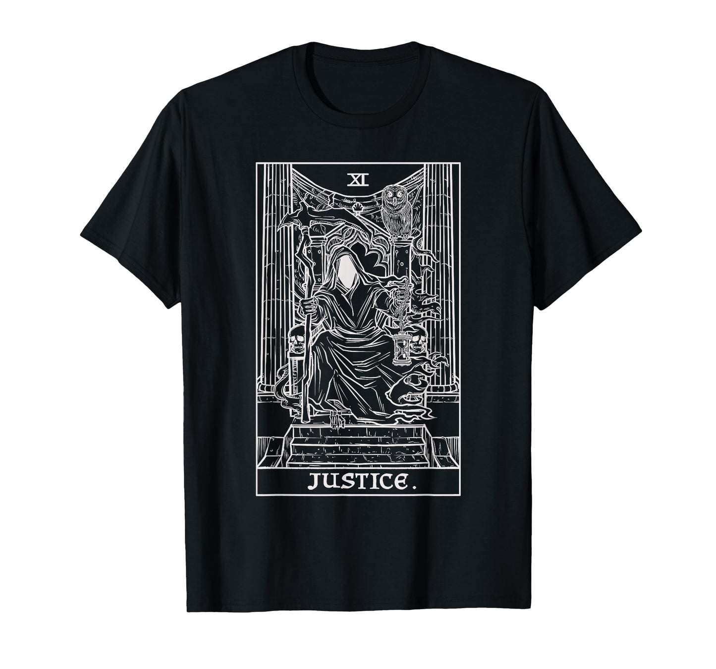 Justice Tarot Card Grim Reaper Halloween Goth Horror Occult T-Shirt