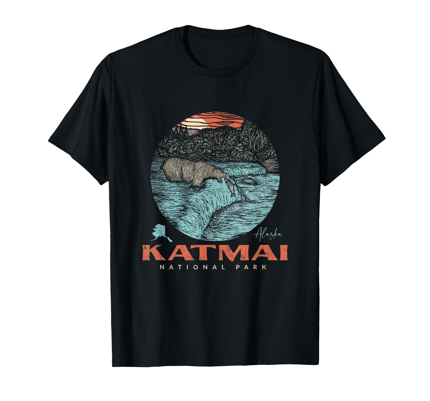 Katmai National Park Vintage Bear Fishing Outfit Adventure T-Shirt