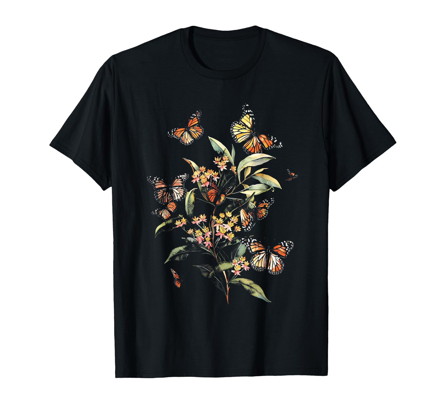 Vintage Monarch Butterfly Milkweed Flower Girl Plant Mom T-Shirt